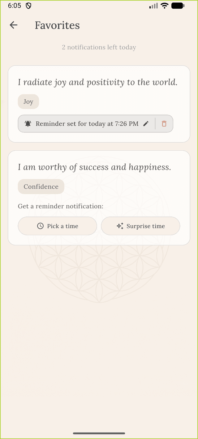 Affirmation Flow - Reminders